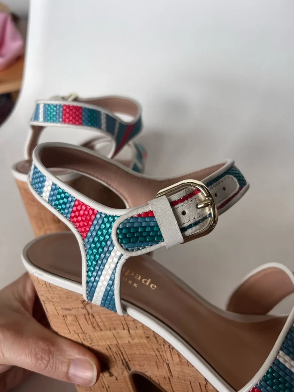 Kate Spade Grace Striped Raffia Platform Sandals w Dust Bag Size 7.5